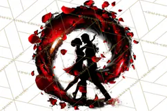 Romantic Couple Silhouettes, Rose Cutout PNG, Surreal Love Product Image 4
