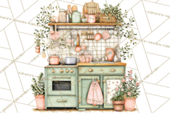 Mint Cottagecore Kitchen Clipart, Vintage Country Floral Png Product Image 5