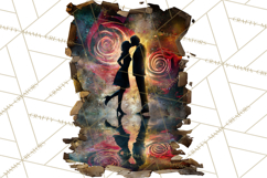 Romantic Couple Silhouettes, Rose Cutout PNG, Surreal Love Product Image 5