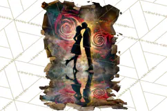 Romantic Couple Silhouettes, Rose Cutout PNG, Surreal Love Product Image 5