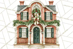 Vintage Christmas Homes Clipart, Christmas House PNG Product Image 3