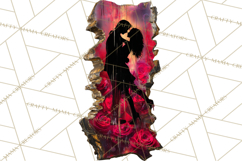 Romantic Couple Silhouettes, Rose Cutout PNG, Surreal Love Product Image 2