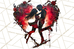 Romantic Couple Silhouettes, Rose Cutout PNG, Surreal Love Product Image 3