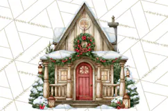 Vintage Christmas Homes Clipart, Christmas House PNG Product Image 2