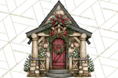 Vintage Christmas Homes Clipart, Christmas House PNG Product Image 3