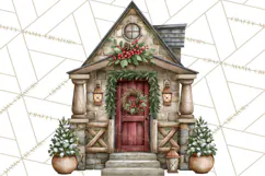 Vintage Christmas Homes Clipart, Christmas House PNG Product Image 4
