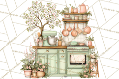 Mint Cottagecore Kitchen Clipart, Vintage Country Floral Png Product Image 3