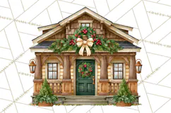 Vintage Christmas Homes Clipart, Christmas House PNG Product Image 3