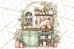 Mint Cottagecore Kitchen Clipart, Vintage Country Floral Png Product Image 5