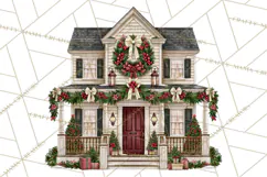 Vintage Christmas Homes Clipart, Christmas House PNG Product Image 2