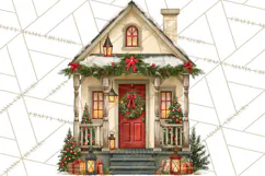 Vintage Christmas Homes Clipart, Christmas House PNG Product Image 3
