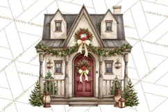 Vintage Christmas Homes Clipart, Christmas House PNG Product Image 4