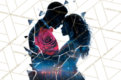 Romantic Couple Silhouettes, Rose Cutout PNG, Surreal Love Product Image 4