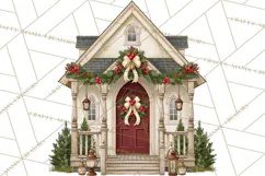 Vintage Christmas Homes Clipart, Christmas House PNG Product Image 5