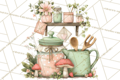 Mint Cottagecore Kitchen Clipart, Vintage Country Floral Png Product Image 4
