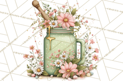 Mint Cottagecore Kitchen Clipart, Vintage Country Floral Png Product Image 5