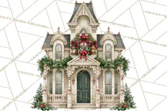 Vintage Christmas Homes Clipart, Christmas House PNG Product Image 2