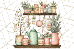 Mint Cottagecore Kitchen Clipart, Vintage Country Floral Png Product Image 2