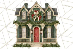 Vintage Christmas Homes Clipart, Christmas House PNG Product Image 3