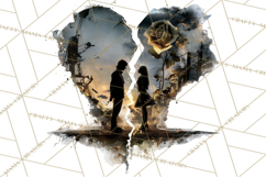 Romantic Couple Silhouettes, Rose Cutout PNG, Surreal Love Product Image 2