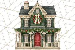 Vintage Christmas Homes Clipart, Christmas House PNG Product Image 4