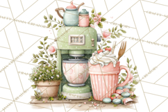 Mint Cottagecore Kitchen Clipart, Vintage Country Floral Png Product Image 4