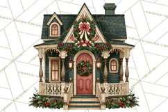 Vintage Christmas Homes Clipart, Christmas House PNG Product Image 5