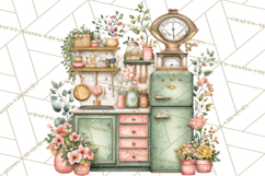Mint Cottagecore Kitchen Clipart, Vintage Country Floral Png Product Image 5