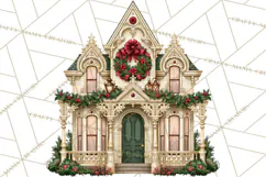 Vintage Christmas Homes Clipart, Christmas House PNG Product Image 2