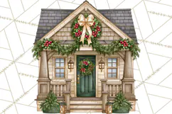Vintage Christmas Homes Clipart, Christmas House PNG Product Image 4