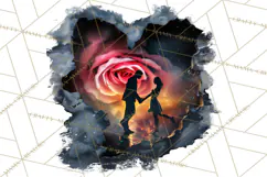 Romantic Couple Silhouettes, Rose Cutout PNG, Surreal Love Product Image 3