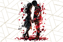 Romantic Couple Silhouettes, Rose Cutout PNG, Surreal Love Product Image 2