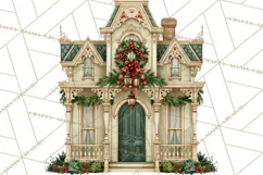 Vintage Christmas Homes Clipart, Christmas House PNG Product Image 3