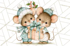 Christmas Mouse Clipart, Pastel Holiday Mice PNG, Nursery Product Image 4
