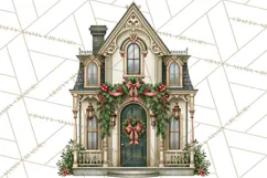 Vintage Christmas Homes Clipart, Christmas House PNG Product Image 4