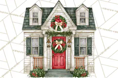 Vintage Christmas Homes Clipart, Christmas House PNG Product Image 5