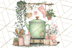Mint Cottagecore Kitchen Clipart, Vintage Country Floral Png Product Image 4