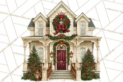Vintage Christmas Homes Clipart, Christmas House PNG Product Image 2