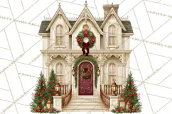Vintage Christmas Homes Clipart, Christmas House PNG Product Image 3