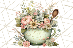 Mint Cottagecore Kitchen Clipart, Vintage Country Floral Png Product Image 3