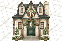 Vintage Christmas Homes Clipart, Christmas House PNG Product Image 4