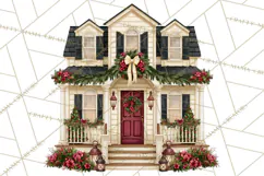 Vintage Christmas Homes Clipart, Christmas House PNG Product Image 5