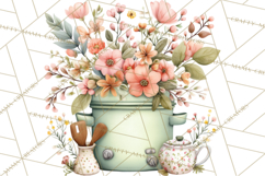 Mint Cottagecore Kitchen Clipart, Vintage Country Floral Png Product Image 5
