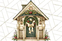 Vintage Christmas Homes Clipart, Christmas House PNG Product Image 3