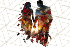 Romantic Couple Silhouettes, Rose Cutout PNG, Surreal Love Product Image 2