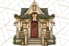 Vintage Christmas Homes Clipart, Christmas House PNG Product Image 4
