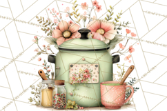 Mint Cottagecore Kitchen Clipart, Vintage Country Floral Png Product Image 3