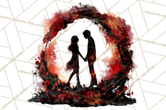 Romantic Couple Silhouettes, Rose Cutout PNG, Surreal Love Product Image 3