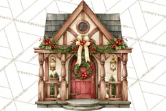 Vintage Christmas Homes Clipart, Christmas House PNG Product Image 5