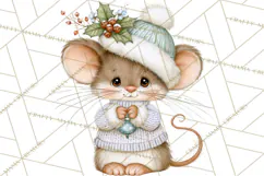 Christmas Mouse Clipart, Pastel Holiday Mice PNG, Nursery Product Image 5